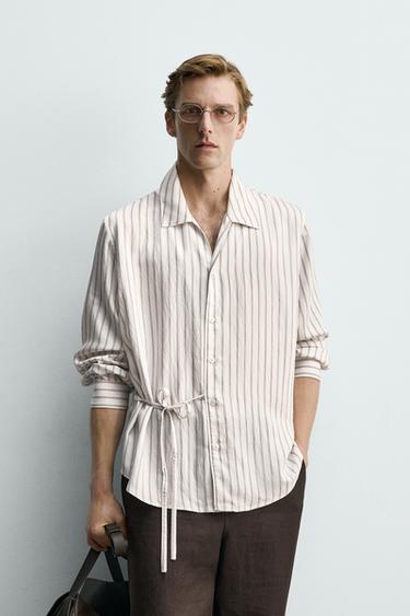 CAMISA FLUIDA RAYAS LAZO - Blanco de Zara