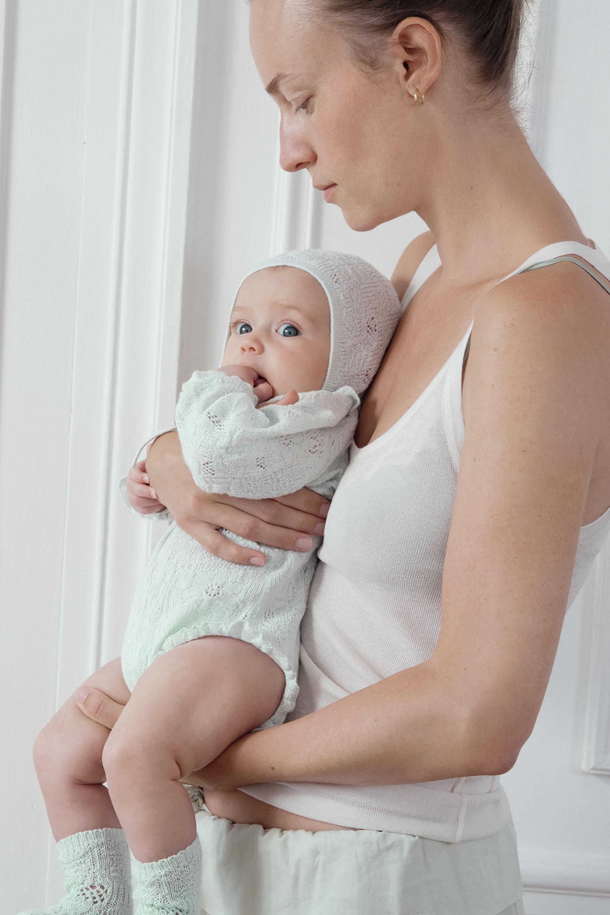 COTTON AND SILK KNIT BODYSUIT — Pastel green