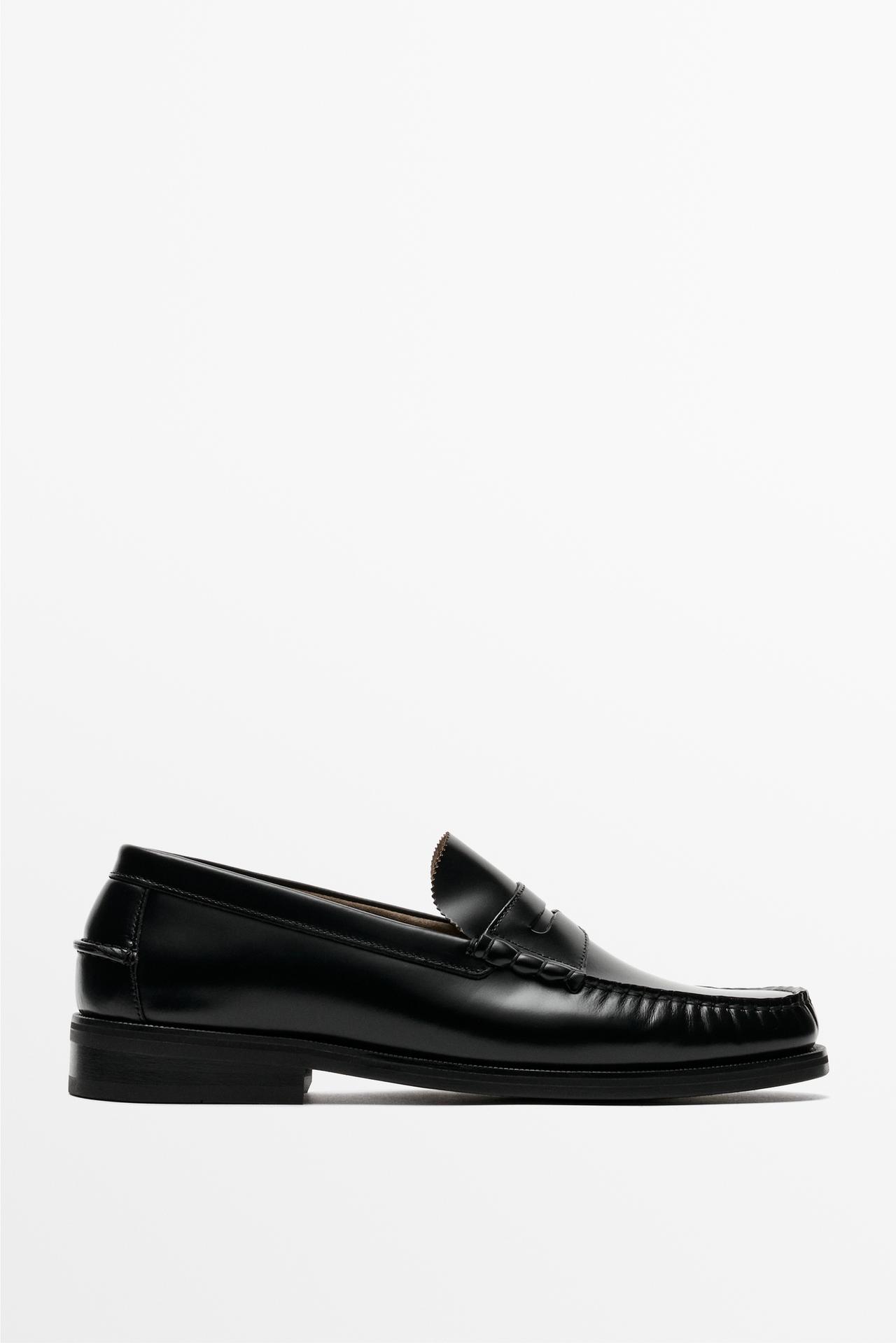 Leather penny loafer — Black