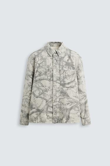 CAMISA AMPLA COM ESTAMPA ABSTRATA - Cinza-claro da Zara