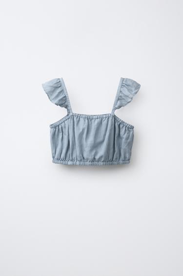 УКОРОЧЕНИЙ ТОП ЗІ 100% РАМІ - Синій/сірий Zara