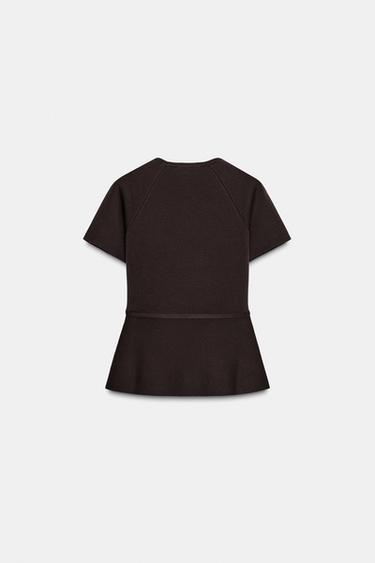 KNIT PEPLUM BELTED TOP - Chocolate by Zara - Image 5