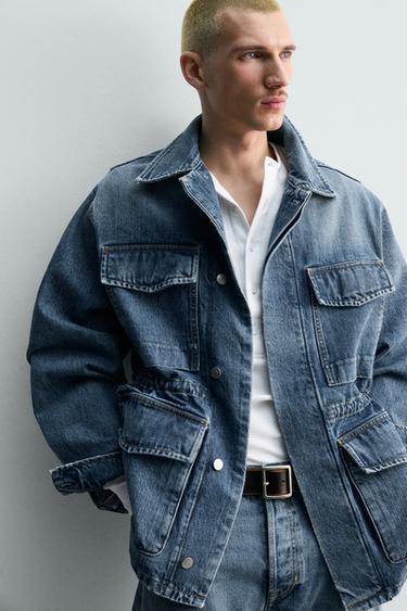 PARKA EN DENIM À POCHES UTILITY - Bleu moyen de Zara - Image 6