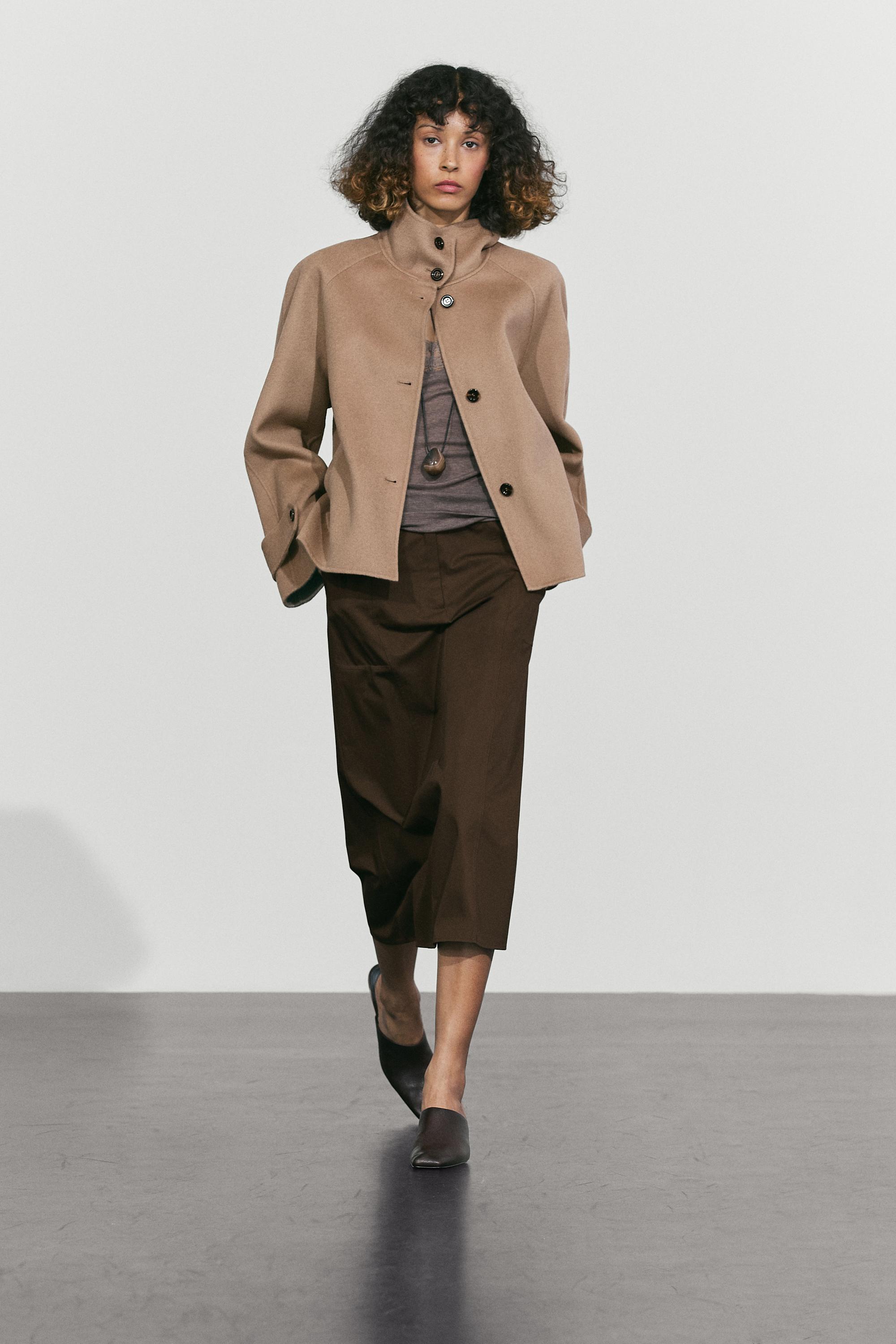 Wool blend cropped high-neck jacket — Light mint green