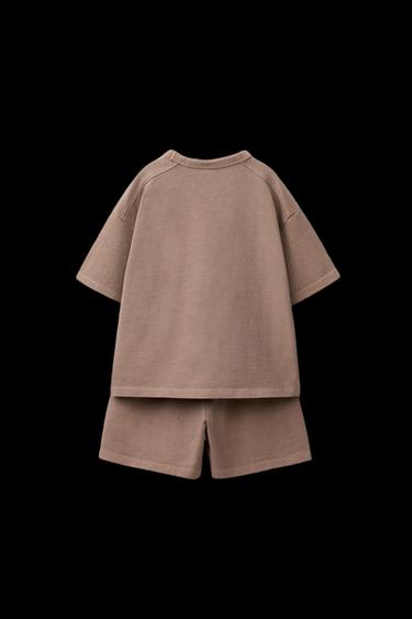 Zara PLAIN JOGGING T-SHIRT AND SHORTS SET - Brown