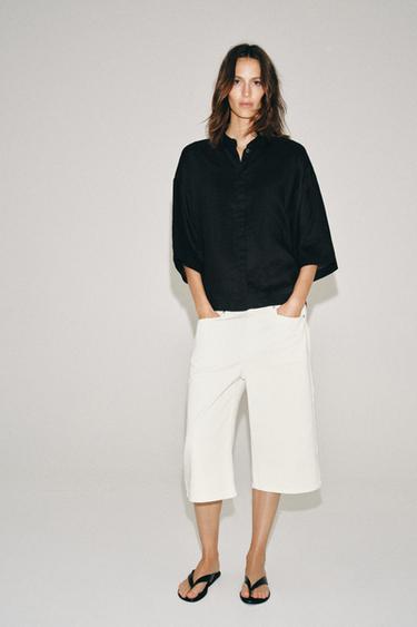Zara ZW COLLECTION OVERSIZED RAMIE SHIRT - Black