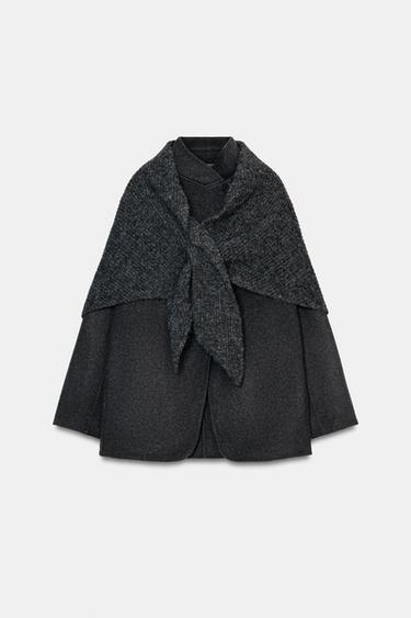 ZW COLLECTION SAKO S PŘÍMĚSÍ VLNY A ŠÁTKEM - Tmavě šedá od Zara