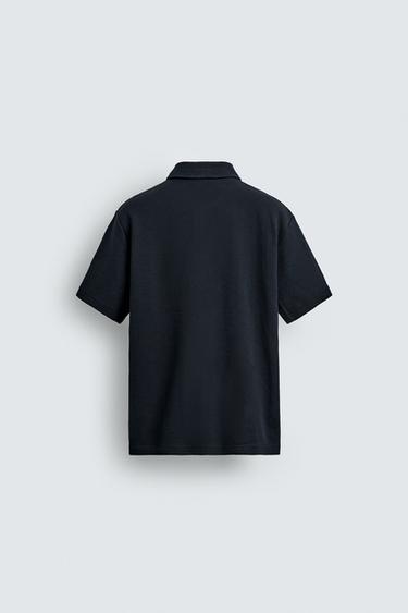 WAFFLE-KNIT TEXTURED POLO SHIRT - Navy blue by Zara - Image 6