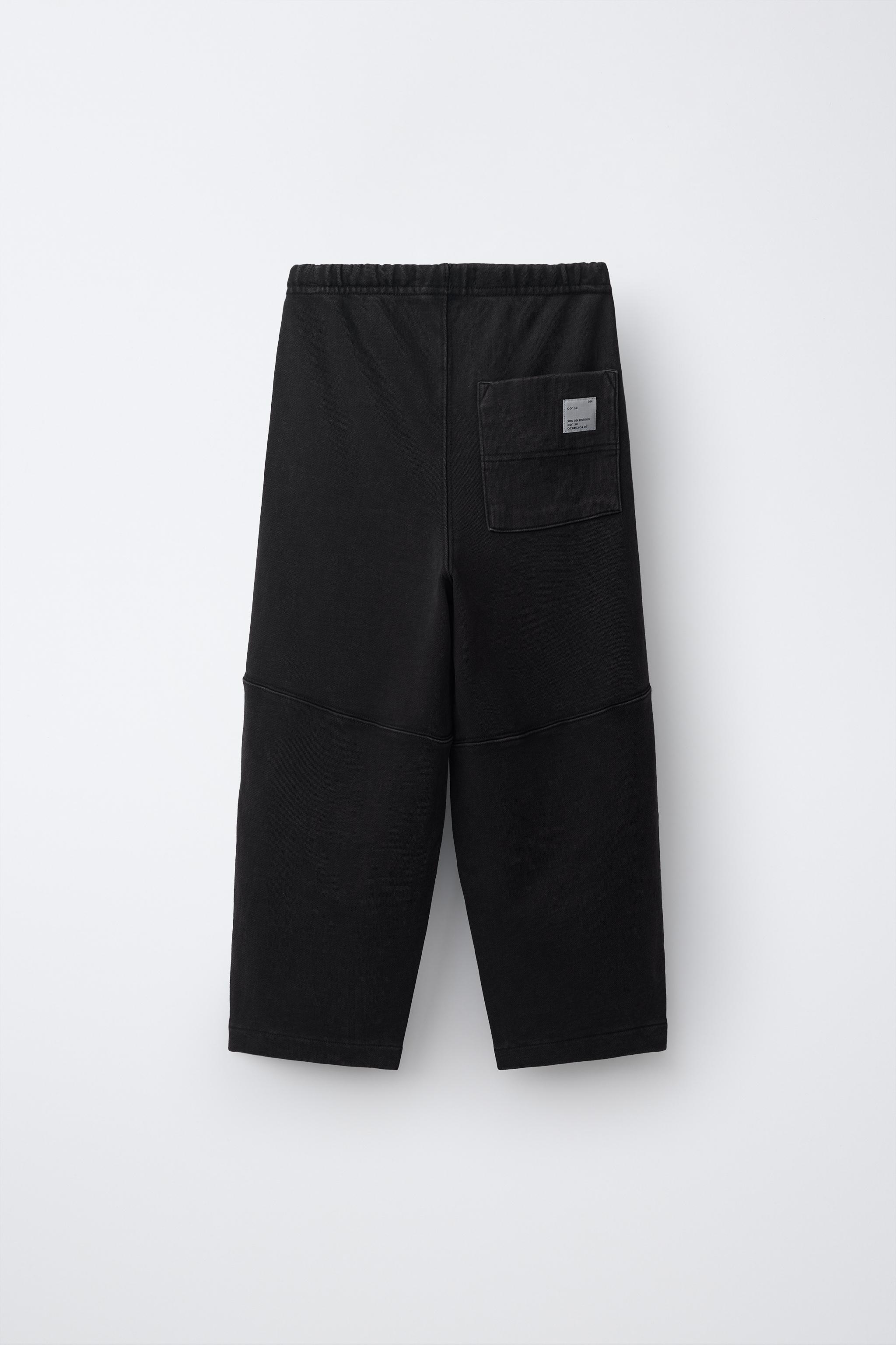 BARREL-LEG WASHED SWEATPANTS — Black