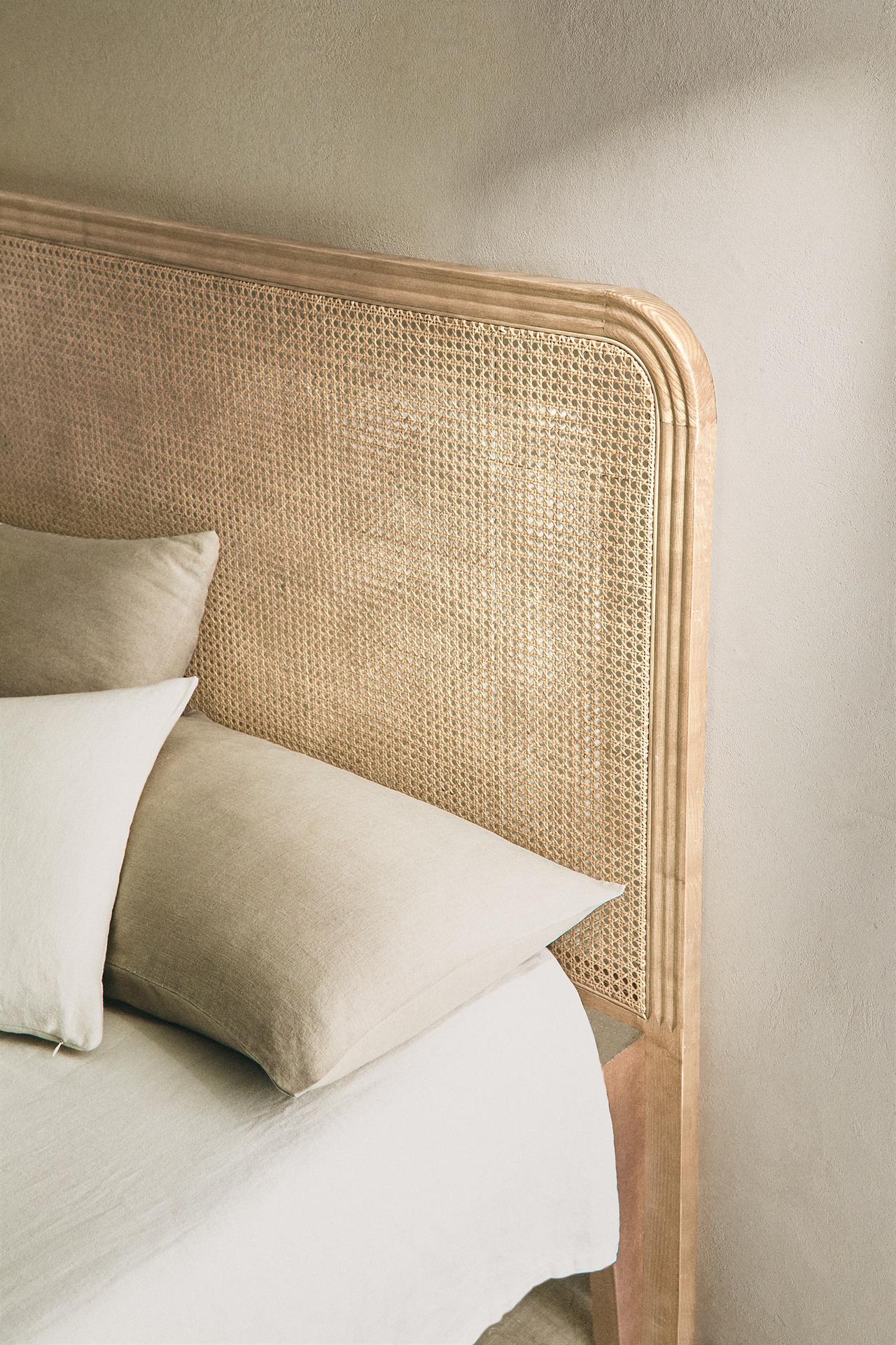 ASH AND RATTAN HEADBOARD — Light beige