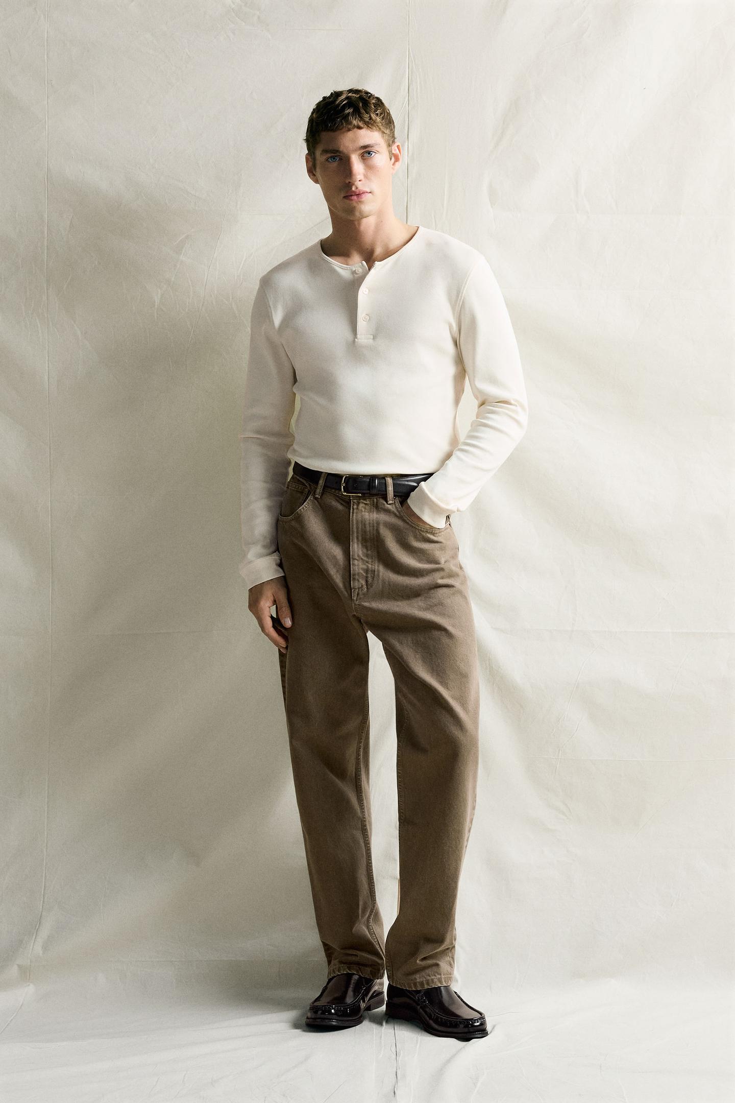 Мужская футболка Zara Henley, цвет: Устричный белый — фото 1