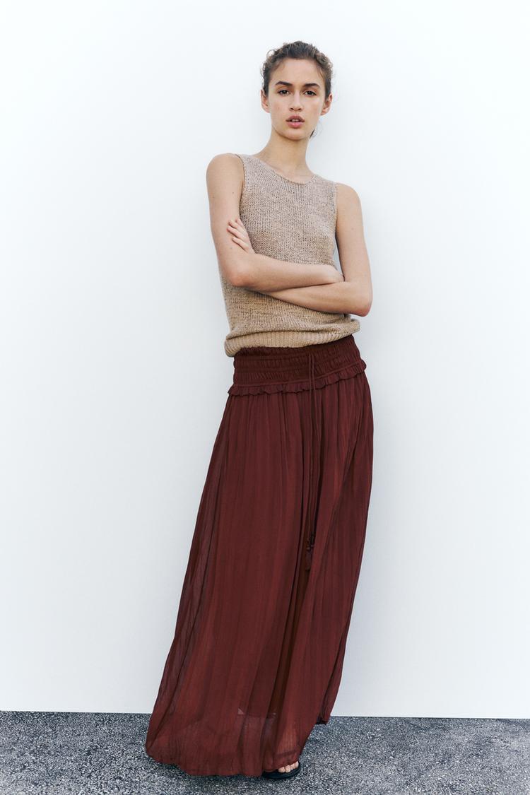 WIDE ELASTICATED WAIST MIDI SKIRT
