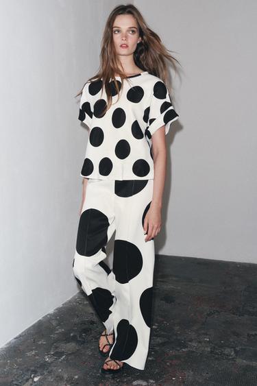 ZW COLLECTION POLKA DOT WIDE-LEG TROUSERS - Black / White by Zara - Image 0