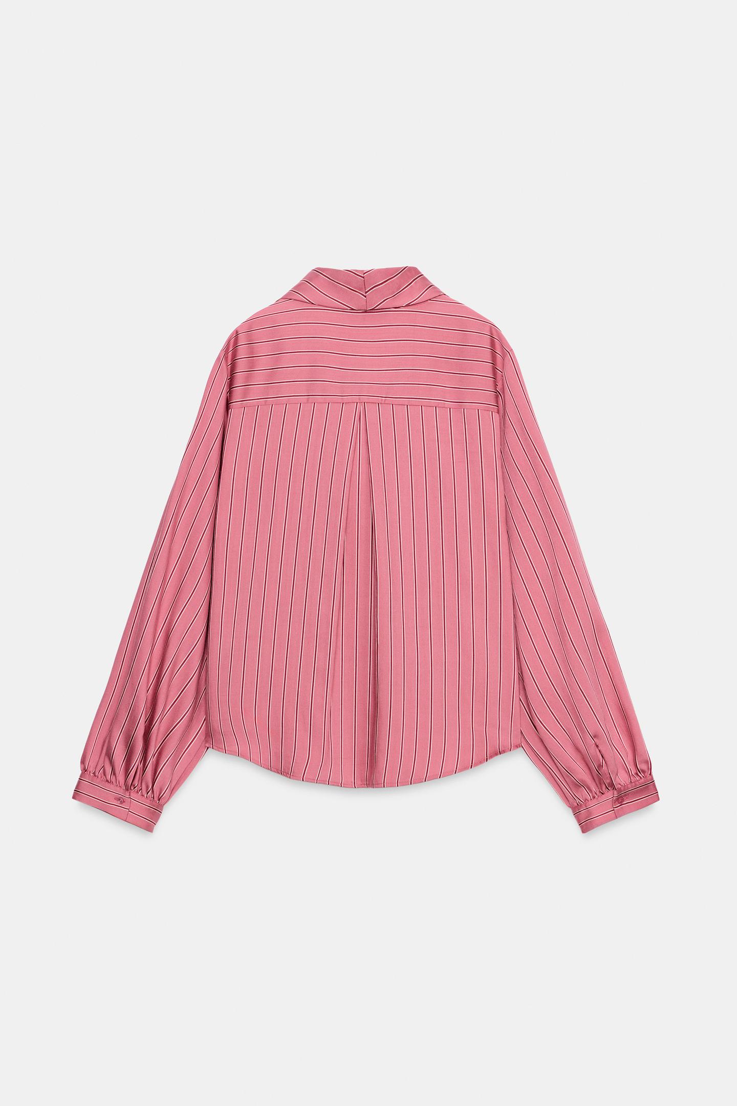 Женская рубашка Zara Scarf-Effect Stripe, цвет: Marsala — фото 7
