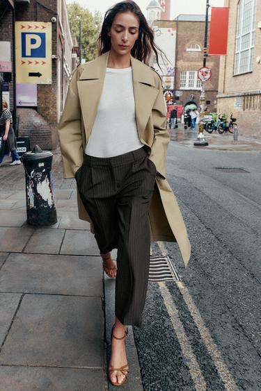 Zara PLEATED TAPERED PANTS - Striped - Image 0