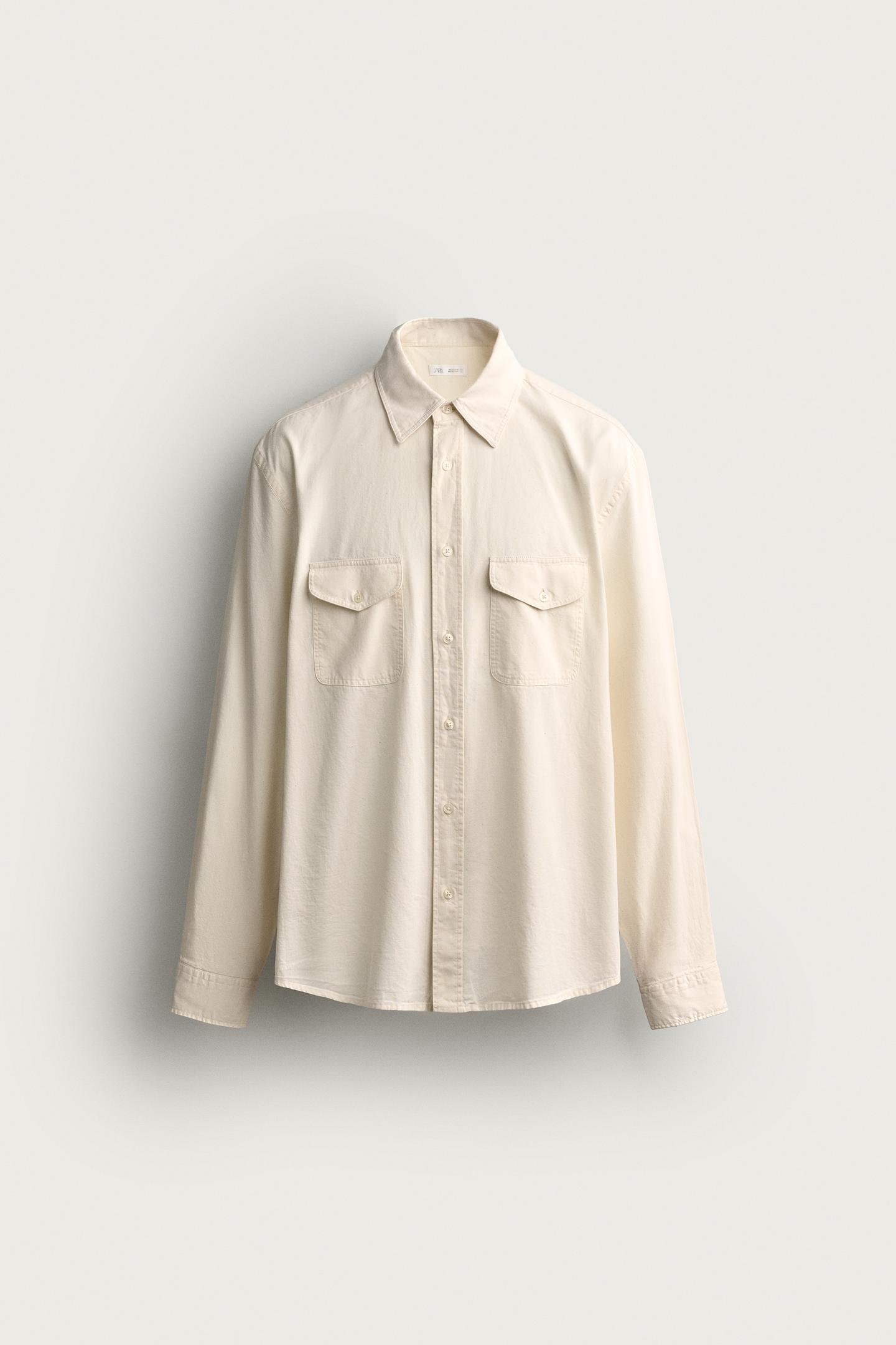Мужская рубашка Zara Regular Fit Pocket, цвет: Экрю — фото 7