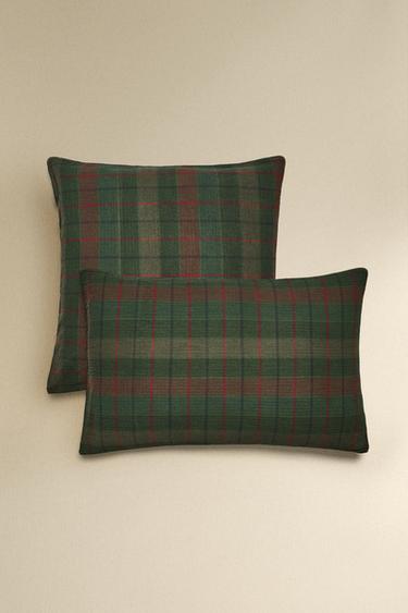 CHRISTMAS TARTAN COTTON PILLOWCASE - Dark green by Zara