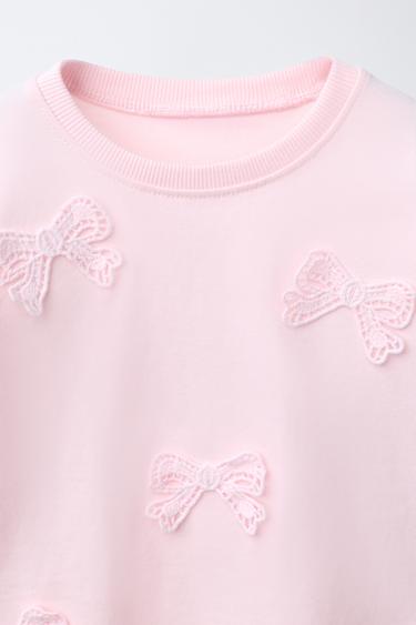CROCHET BOW T-SHIRT - Pink by Zara - Image 2