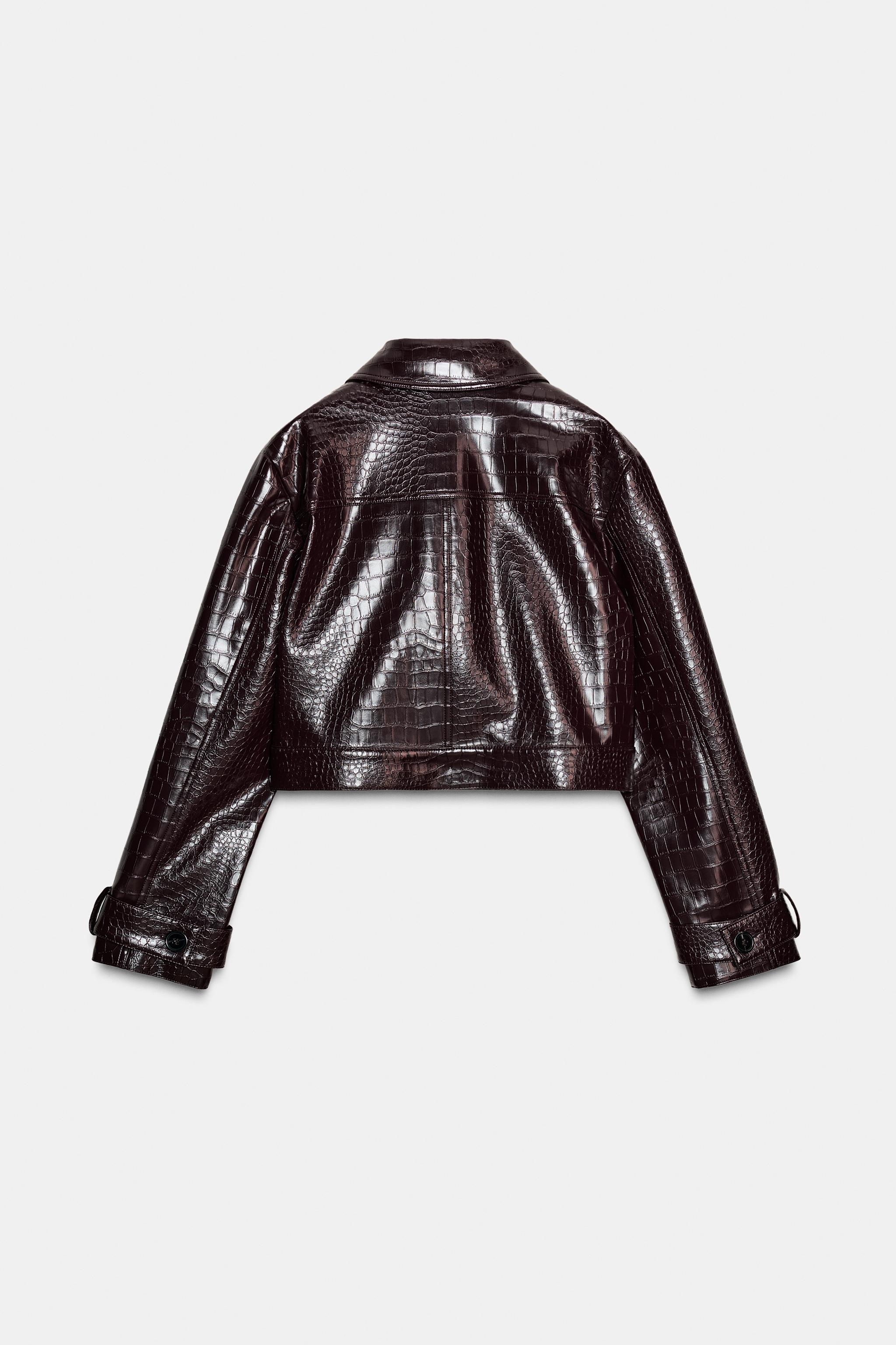 CROPPED FAUX LEATHER ANIMAL EMBOSSED JACKET