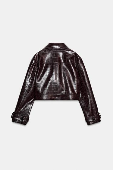 SHORT ANIMAL EMBOSSED FAUX LEATHER JACKET - Brown by Zara - Image 4