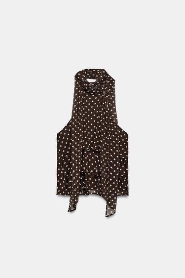 RUFFLED HALTER NECK TOP WITH DOTS - brown/white by Zara - Image 5