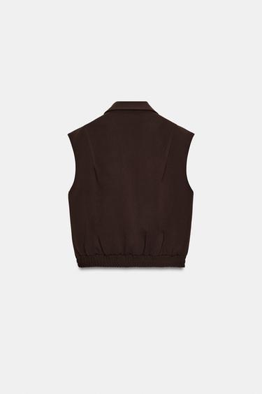 GILET WITH SHOULDER PADS AND ELASTIC HEM - Brown by Zara - Image 6