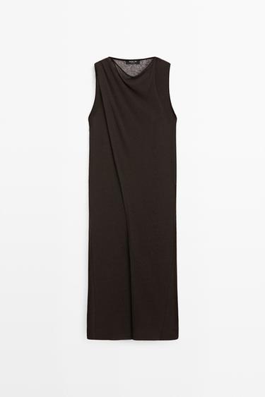 Vestido cruzado con lino - Marrón de Zara - Imagen 0