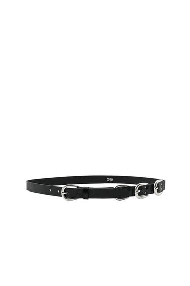 Zara LEATHER MULTI-BUCKLE BELT - Black