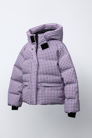 80% DOWN AND 20% FEATHER GEOMETRIC PRINT WATER-RESISTANT AND WINDPROOF RECCO® SYSTEM SKI COLLECTION PUFFER JACKET - Mauve by Zara - Image 1