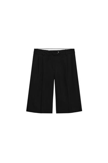 Zara 長款打褶百慕達短褲 - 黑色