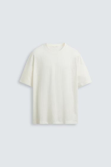 CAMISETA MEZCLA LINO - Blanco roto de Zara