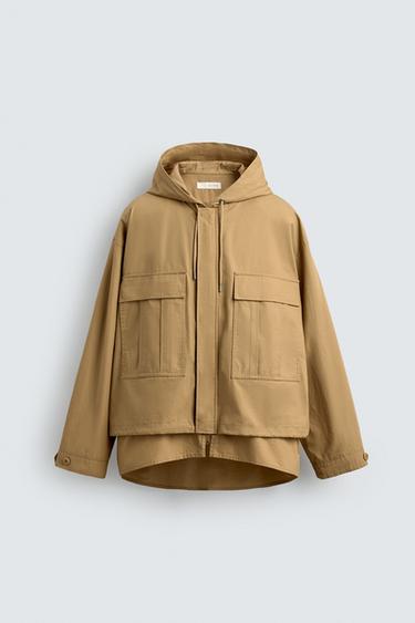 RELAXED FIT HOODED JACKET - Dark beige by Zara