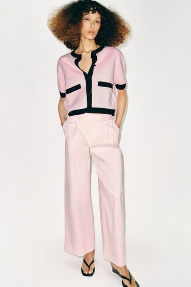 CONTRAST KNIT SHORT SLEEVE JACKET - Pink by Zara - Image 0