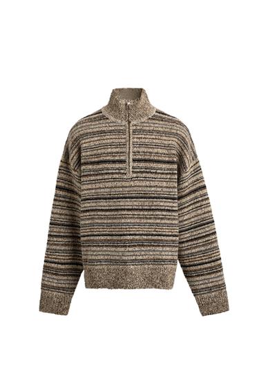 Zara QUARTER-ZIP CABLE KNIT JUMPER - Toffee