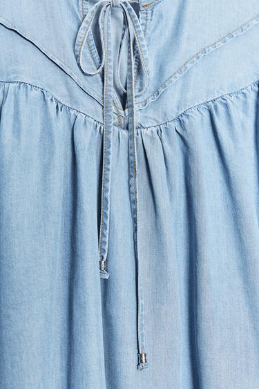 Zara OVERSIZED FLOWY DENIM SHIRT - Mid-blue