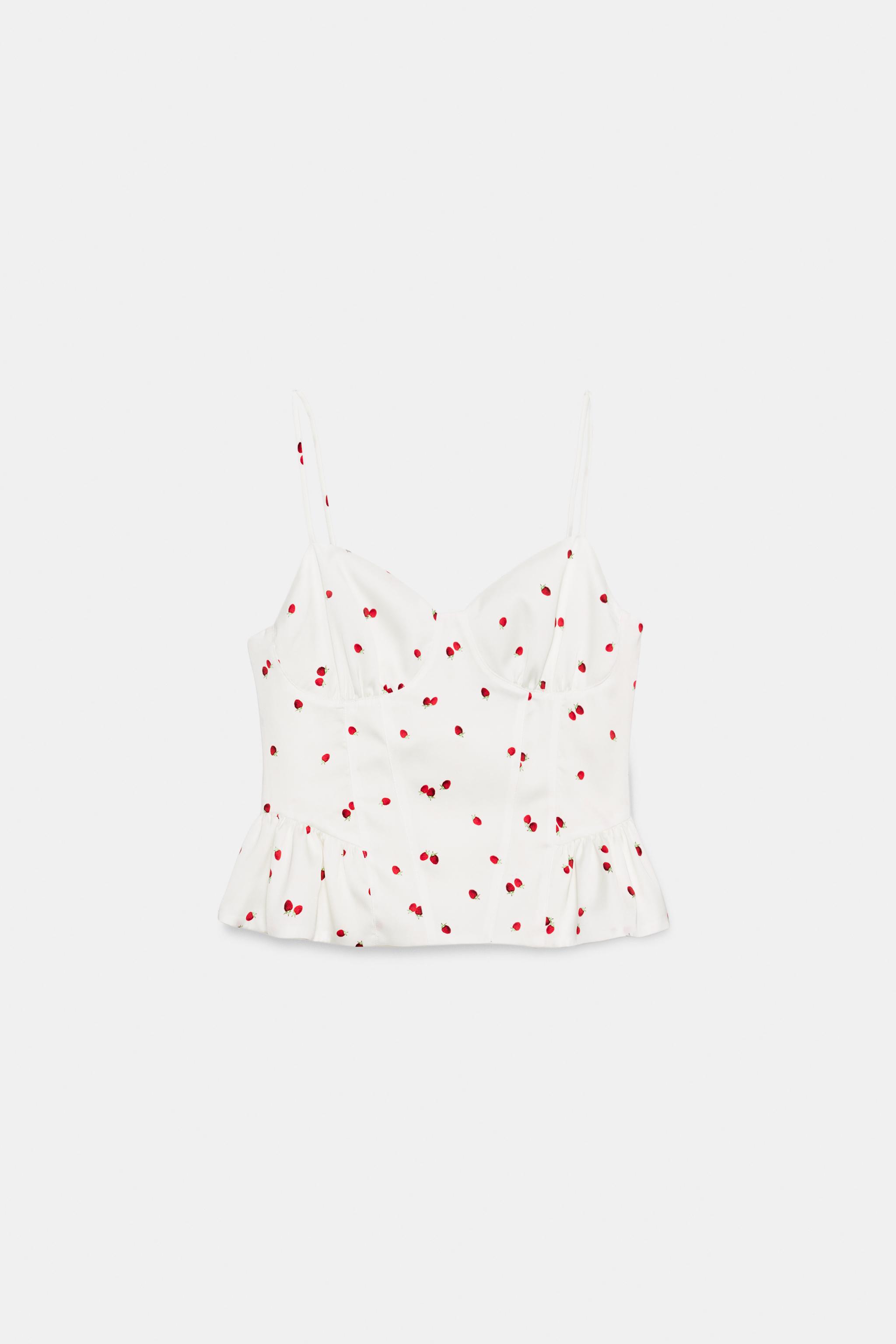 RUFFLED STRAWBERRY SATIN EFFECT TOP