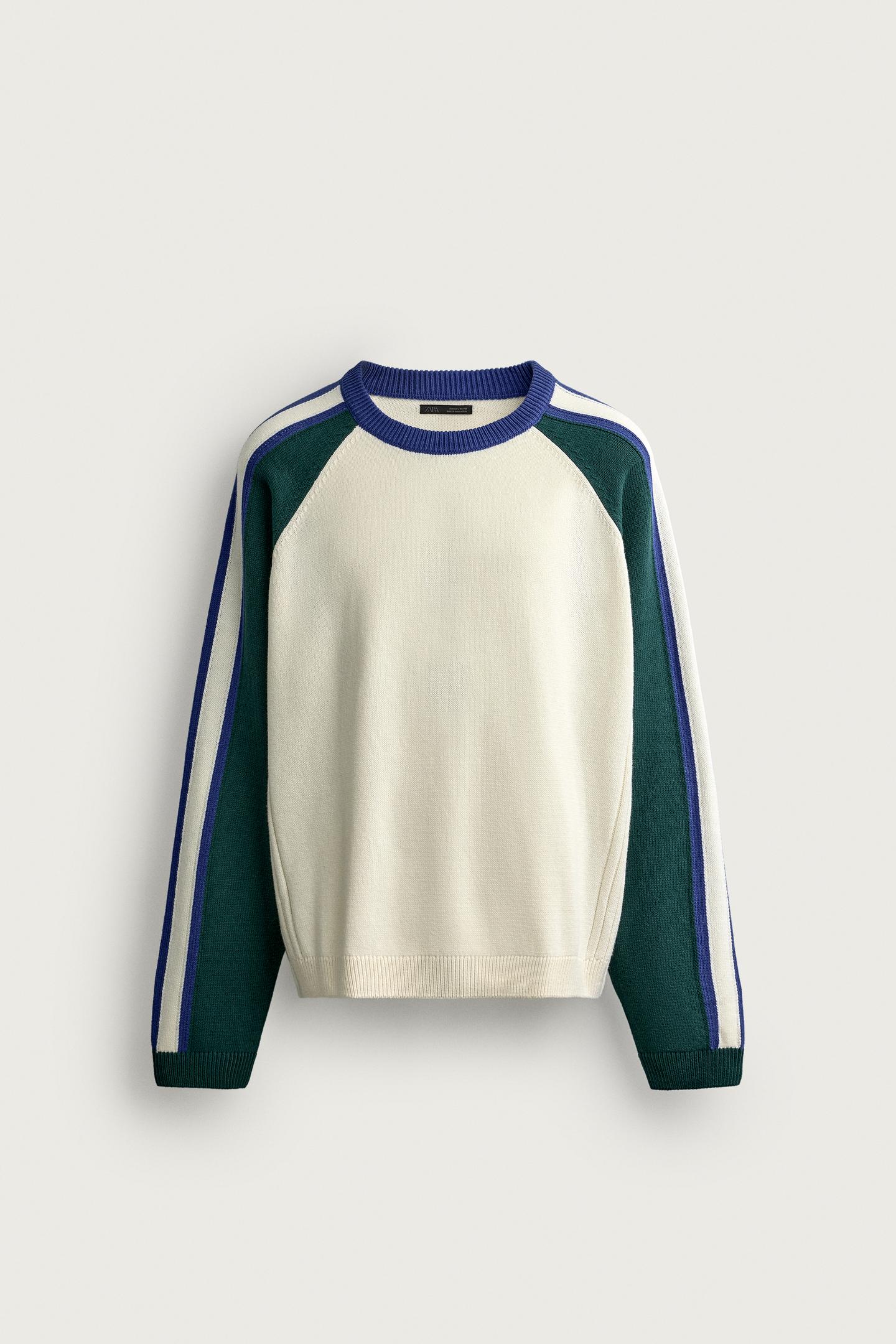 Мужской свитер Zara Colorblock Striped, цвет: Экрю — фото 7