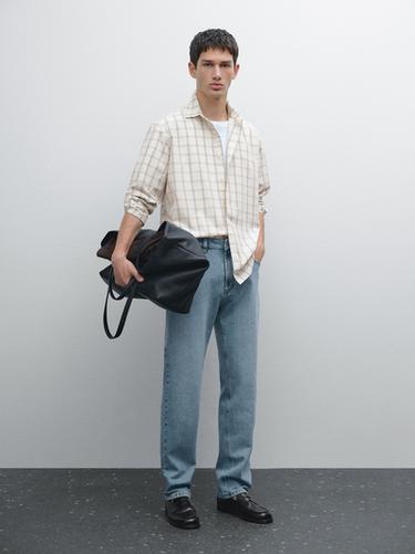 Camisa cuadros regular fit 100% algodón - Tostado vigoré de Zara - Imagen 0