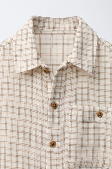 CHEMISE À CARREAUX ET POCHE - Écru de Zara - Image 2