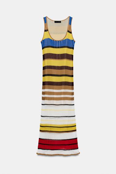 ROBE LONGUE EN MAILLE À RAYURES - Multicolore de Zara