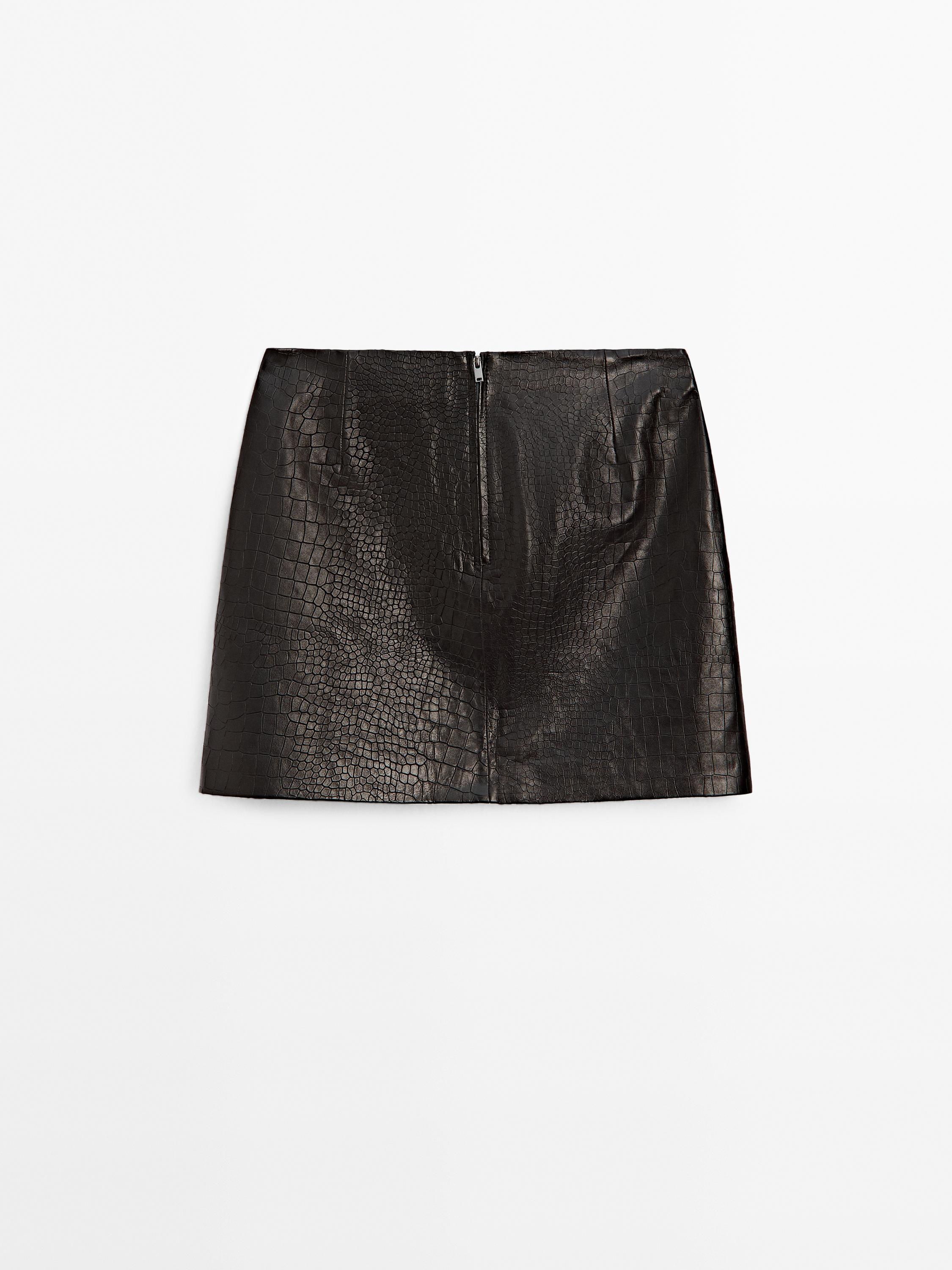 Mock croc nappa leather mini skirt
