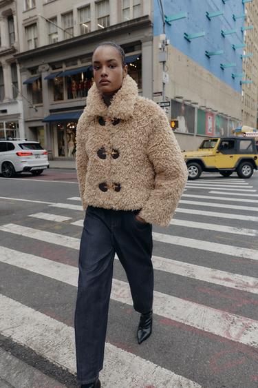 FAUX FUR JACKET WITH TOGGLES - camel by Zara