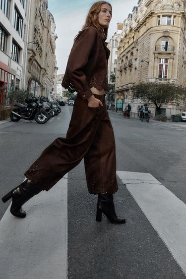 JUPE-CULOTTE EFFET DAIM AVEC BAS POINTELLE - Marron de Zara - Image 3