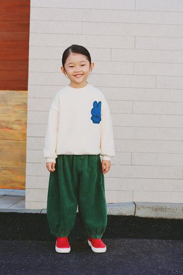 PANTALON BOUFFANT EN VELOURS CÔTELÉ - Vert de Zara
