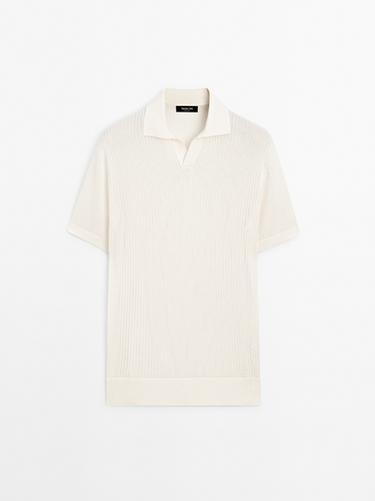 Zara Cutwork V-neck polo shirt - Ecru