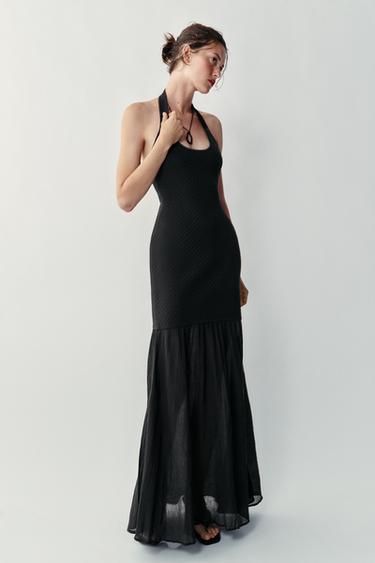 COMBINED KNIT HALTER DRESS - Black by Zara