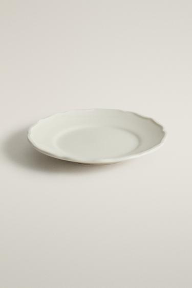EARTHENWARE SIDE DISH WITH RAISED-DESIGN EDGE — Ecru 2