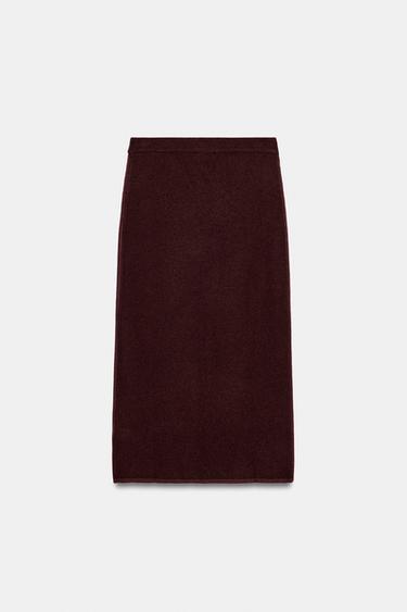 FALDA MIDI PUNTO - Burgundy de Zara - Imagen 0