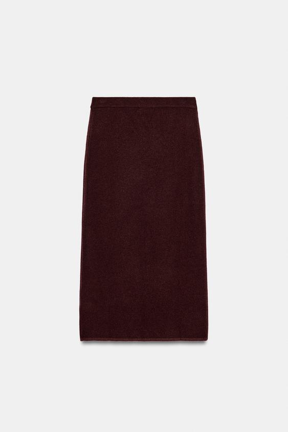 KNIT MIDI SKIRT - Burgundy by Zara - Image 0