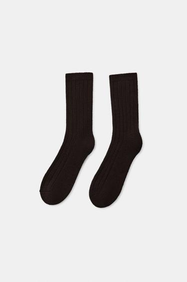 Zara BASIC RIBBED SOCKS - Chocolate